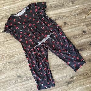Shein Black and Red Pajama Set with Cherry Print